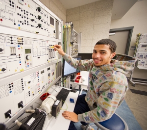 Student working in the Smart Grid Lab